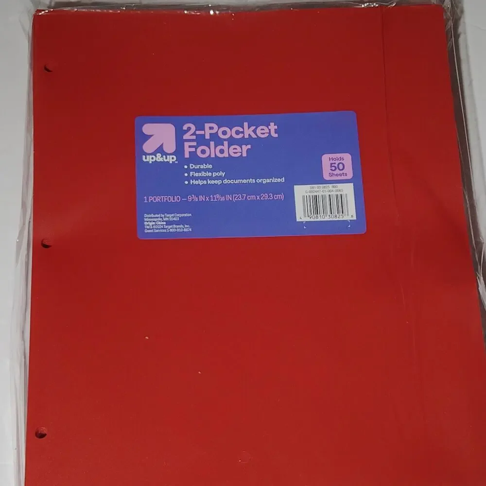 24-Pack - 2‑Pocket 3‑Hole Plastic Folder – Red – up & up – 24‑Pack